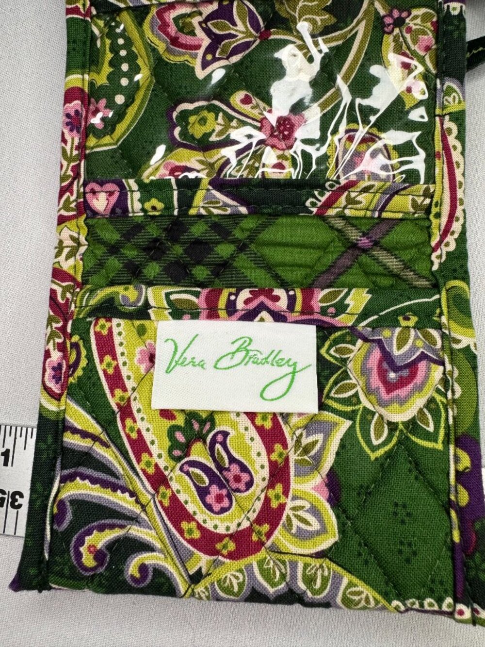 Vera Bradley Chelsea Green Retired Trifold Wallet Quilted ID Card Case Paisley - Picture 3 of 4